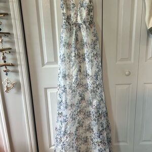 NWT Lulu's Ivory Floral Maxi Dress with Blue & Lilac Accents
